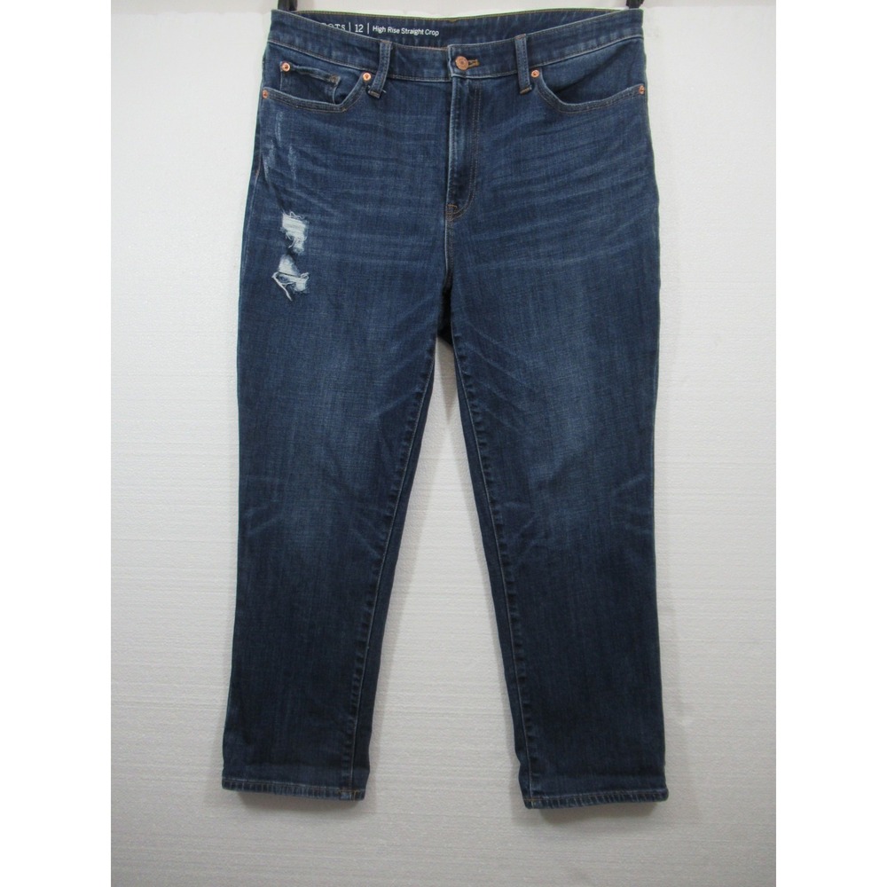 Talbots High Rise Straight Crop Jeans Women 12 Distressed Stretch